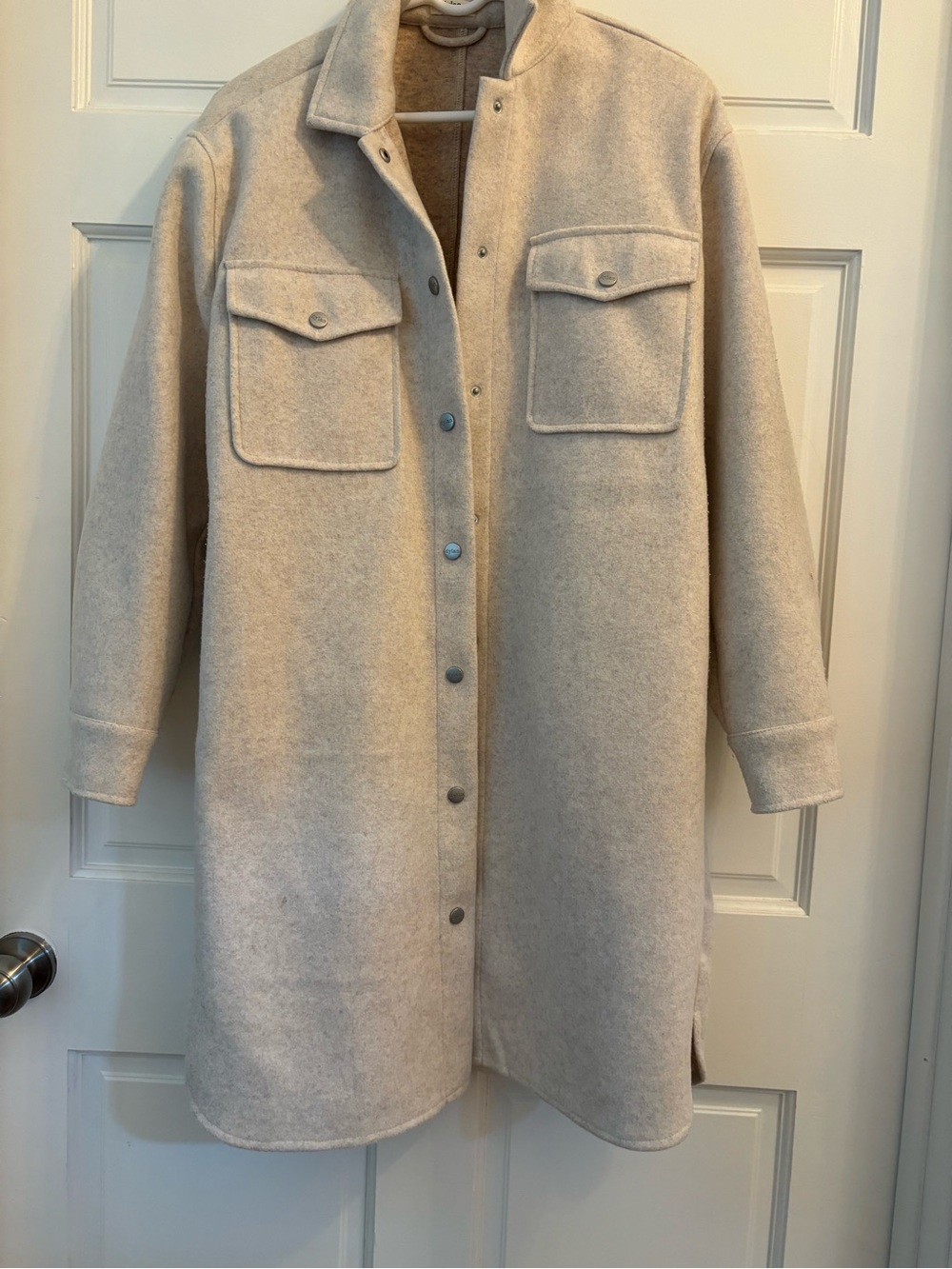 Women's Long Button-Front Wool Shacket Jacket - Cream NWOT